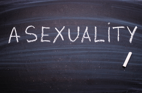 "A SEXUALITY" written in white chalk on a blackboard, symbolizing awareness and representation of the asexual community